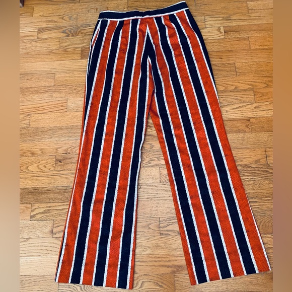 RARE Stella Jean Mid Rise Flare Pants Orange & Black Stripe Snakeskin Print Sz 8 - Picture 2 of 9